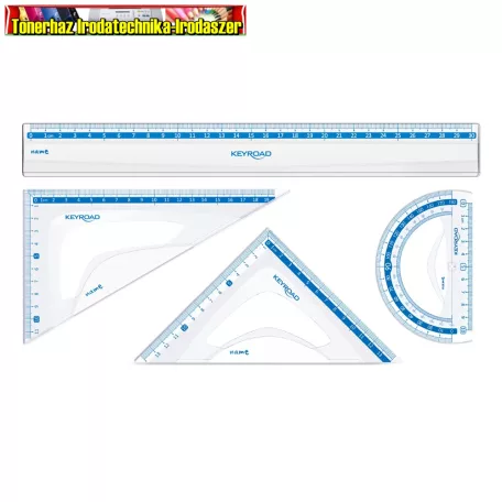 Vonalzókészlet, 30 cm, vonalzó, szögmérő, 45° és 60° háromszög vonalzók 4 db/bliszter Keyroad