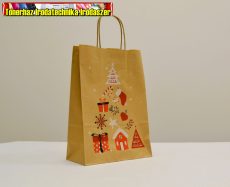 Sodrottfüles papírtáska 31x22x10 cm bordázott barna karácsonyi mintás
