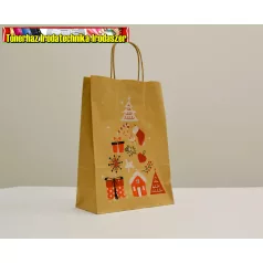   Sodrottfüles papírtáska 31x22x10 cm bordázott barna karácsonyi mintás