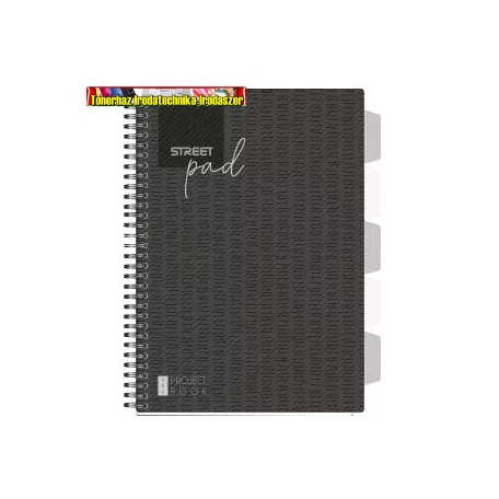 Spirálfüzet regiszteres STREET A4 S.PAD BLACK perforált,100 lap, kockás (Project book)