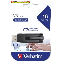   VERBATIM V3 Pendrive, 16GB, USB 3.2, 60/12 MB/s, fekete-szürke