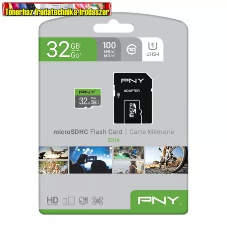 PNY 32GB microSDXC Elite Class 10 UHS-I + adapterrel( P-SDU32GU185GW-GE, memória kártya)
