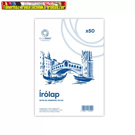 Írólap A5, 20-50 famentes borítékos 50lap/cs Bluering