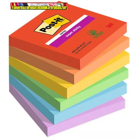 3M POST-IT Öntapadó jegyzettömb, 76x76 mm, 6x90 lap, Super Sticky Playful, vegyes színek (LP6546SSPLA)