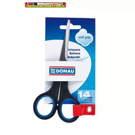DONAU Soft Grip olló fekete-kék 14cm