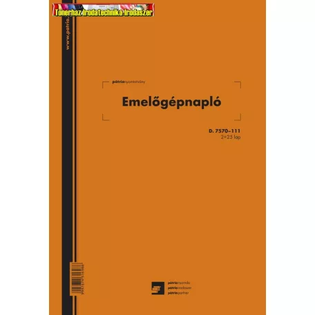 Emelőgépnapló 2+25 lapos A/4 álló D.7570-111 PATRIA