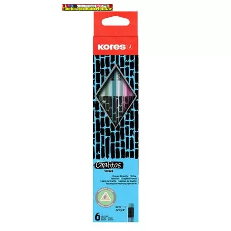 KORES Style Cracked, grafitceruza radírral, HB, háromszögletű,  vegyes metál színek ( 6 db-os csomag)