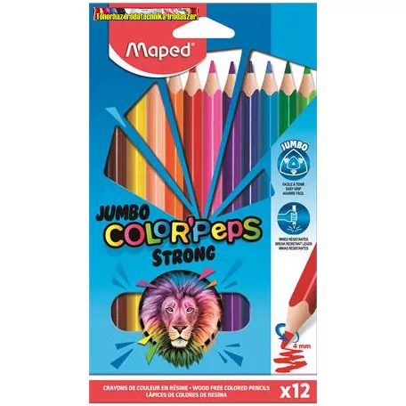 MAPED Jumbo Color'Peps Strong Színes ceruza készlet, háromszögletű, 12 különböző szín ( 863312)