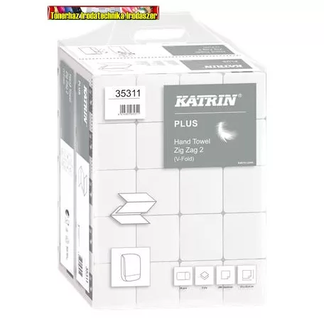 Kéztörlő Z hajtogatott  hófehér 2 rét. 200lap/csom 20cs/dob 100% cellulóz Katrin Plus (35311)