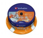   Verbatim DVD-R 4,7 GB 16x, hengeren, szélesen nyomtatható, matt, "ID" 25db/henger