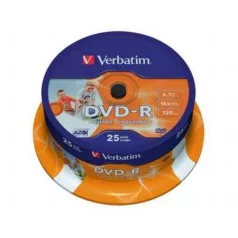   Verbatim DVD-R 4,7 GB 16x, hengeren, szélesen nyomtatható, matt, "ID" 25db/henger