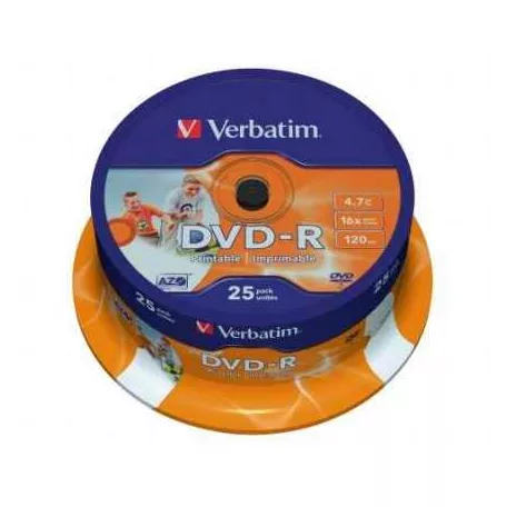 Verbatim DVD-R 4,7 GB 16x, hengeren, szélesen nyomtatható, matt, "ID" 25db/henger