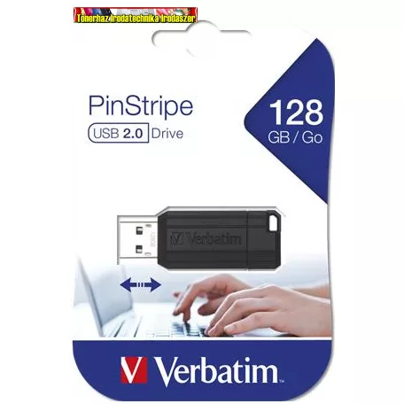 VERBATIM Pinstripe Pendrive, 128GB, USB 2.0, fekete