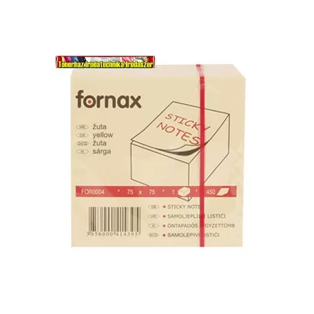 Fornax  Öntapadós jegyzettömb kocka, 450lap,SÁRGA, 75 x 75 mm (450lap)
