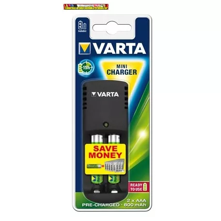 VARTA Mini Elemtöltő, AA ceruza/AAA mikro, + 2x800 mAh AAA, tölthető elem