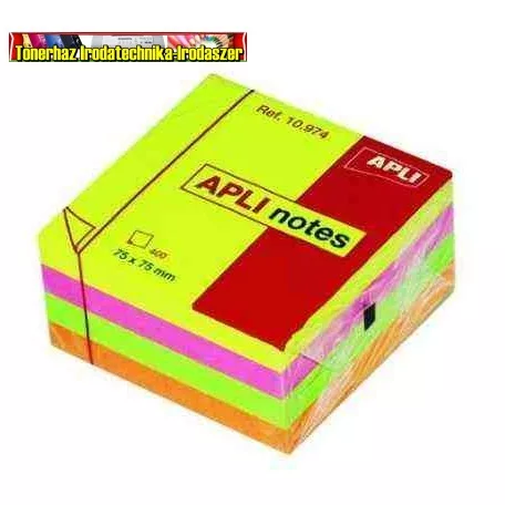 Apli Öntapadós jegyzettömb kocka, 400 lapos, neon színekben, 75 x 75 mm 10974 