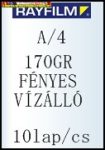   Rayfilm fotópapír A/4 170g FÉNYES,VÍZÁLLÓ, 10 lap/cs (R0216 1123G)