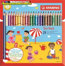 STABILO Trio Színes ceruza készlet, vastag, háromszögletű, hegyezővel,  24 különböző szín