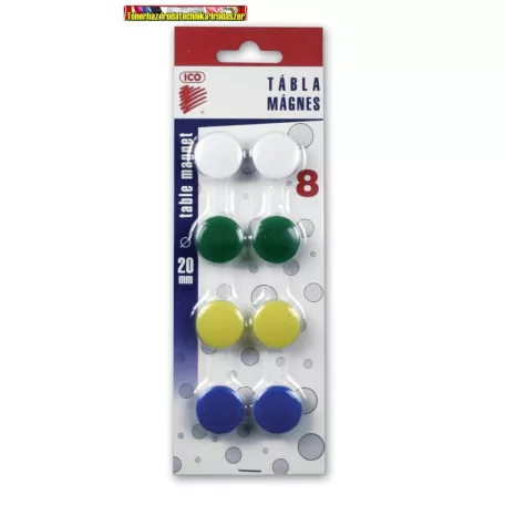 Táblamágnes Mágneskorong, 20 mm, 8 db, ICO JY-20, 4 szín