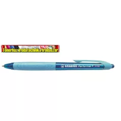   STABILO Performer+ Golyóstoll, 0,38 mm, nyomógombos, kék tolltest, kék írás