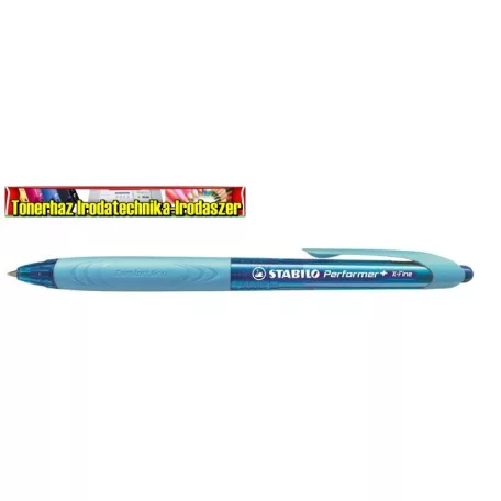 STABILO Performer+ Golyóstoll, 0,38 mm, nyomógombos, kék tolltest, kék írás