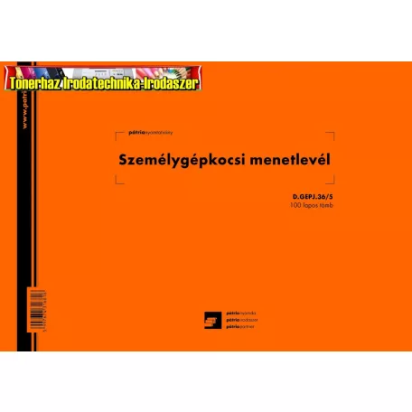 Menetlevél A/5 100 lap d.Személygépjármű .36/5 PÁTRIA