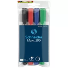   Schneider Maxx 290 tábla- és flipchart marker, 4 színű készlet, kúpos (táblafilc)