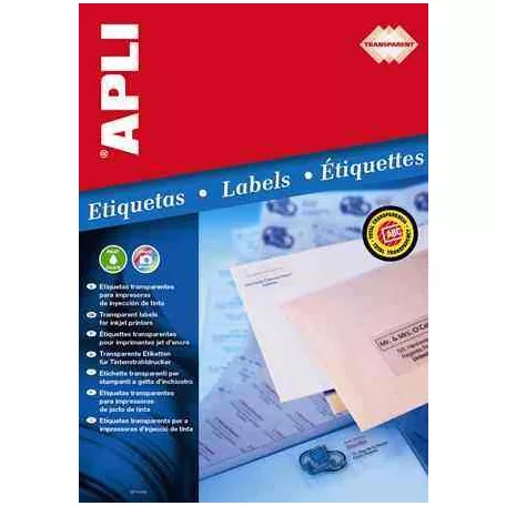 Apli Etikett, 48,5x25,4 mm, poliészter, kerekített sarkú, átlátszó, 44címke/lap 10lap/cs 440 etikett/csomag LCA10050