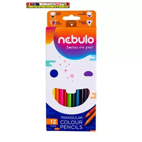 Színes ceruza készlet, háromszögletű, NEBULO, 12 különböző szín