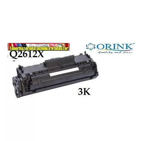 Utángyártott Q2612AX  lézertoner Orink Prémium Ch.100%ÚJ  Nagyobb töltet: 3000 old(Q2612)(q2612x) HP nyomtatóhoz