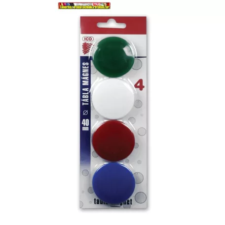 Táblamágnes Mágneskorong, 40 mm, 4 db, ICO JY-40, 4 szín