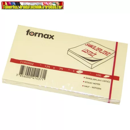 Fornax öntapadós jegyzettömb  76x127mm 100 lap sárga (75x125,125x75)