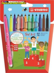 STABILO Trio A-Z Filctoll készlet, 0,7 mm, 12 különböző szín (STABILO Trio) (rostiron)