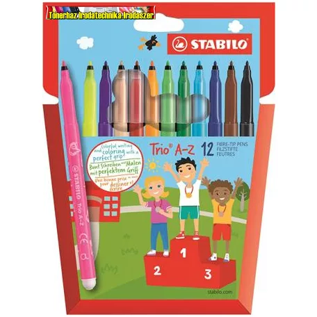 STABILO Trio A-Z Filctoll készlet, 0,7 mm, 12 különböző szín (STABILO Trio) (rostiron)