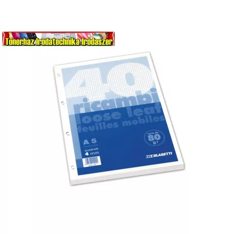 Gyűrűskönyv betét -Ricambi -1197- A/5 40 lap KOCKÁS FEHÉR BLASETTI