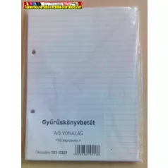Gyűrűskönyvbetét A5 VONALAS <50lap/csom>