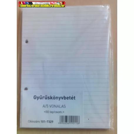 Gyűrűskönyvbetét A5 VONALAS <50lap/csom>