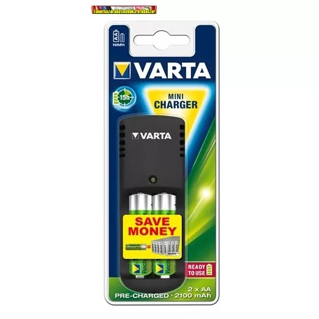 VARTA Mini Elemtöltő, AA ceruza/AAA mikro, +  2x2100 mAh AA, tölthető elem