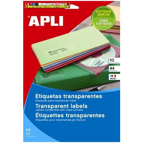 Apli Etikett, 70x37 mm, poliészter, átlátszó, 24címke/lap 10lap/cs 240 etikett/csomag LCA10051