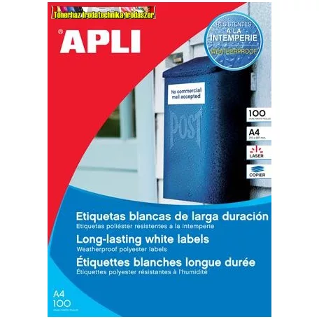 Apli 2 pályás időjárásálló etikett, 99,1x38,1 mm, kerekített sarkú, fehér, 14címke/lap 20lap/dob 280 címke/dob LCA12113