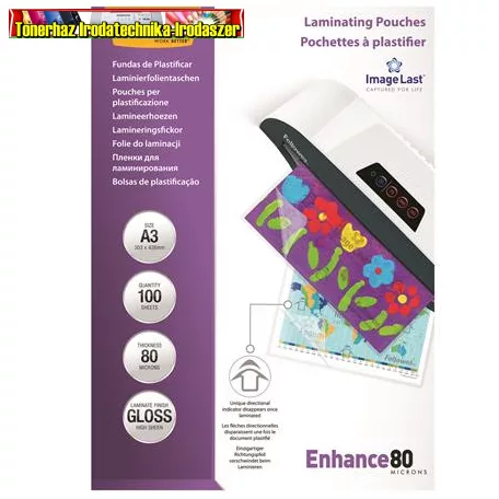 Fellowes lamináló fólia  A/3 2X80micr. lamináló fólia, fényes, 100db/csg. 53062