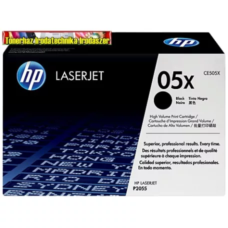 Eredeti Hp CE505X toner (Nagykapacitású fekete festékkazetta Laserjet P2055 sorozat nyomtatóihoz (6500 old.)(CE505X,CE505XC)