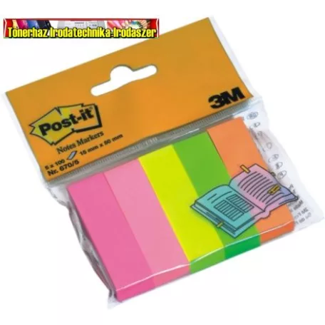 Post-it 670/5 neon jelölőlap (670-5,6705)  papír, 5x100 lap, 15x50 mm,