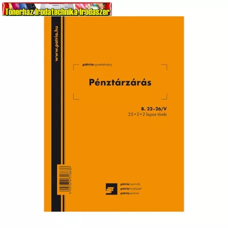 Pénztárzárás 25x2+2 lapos tömb A/5 álló PÁTRIA B.22-26/V