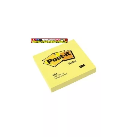 3M POST-IT 654 Öntapadó jegyzettömb, 76x76 mm, 100 lap,  sárga